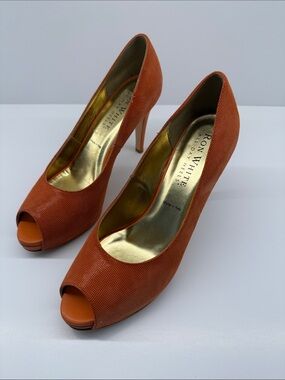 RON WHITE Bonnie Orange Peep-Toe Stiletto Heels